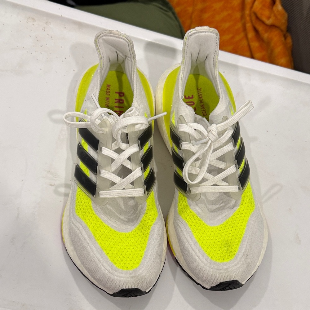 Adidas Neon Yellow and White Running Shoes